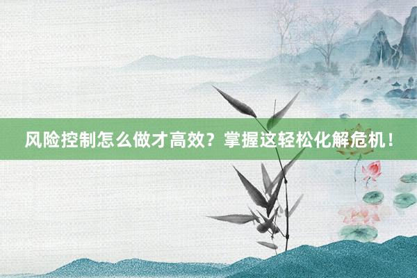 风险控制怎么做才高效？掌握这轻松化解危机！