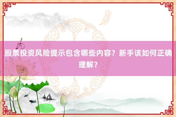 股票投资风险提示包含哪些内容？新手该如何正确理解？