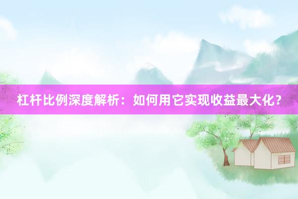 杠杆比例深度解析：如何用它实现收益最大化？