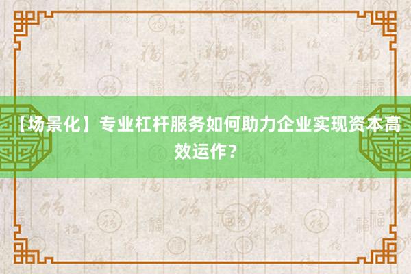 【场景化】专业杠杆服务如何助力企业实现资本高效运作？