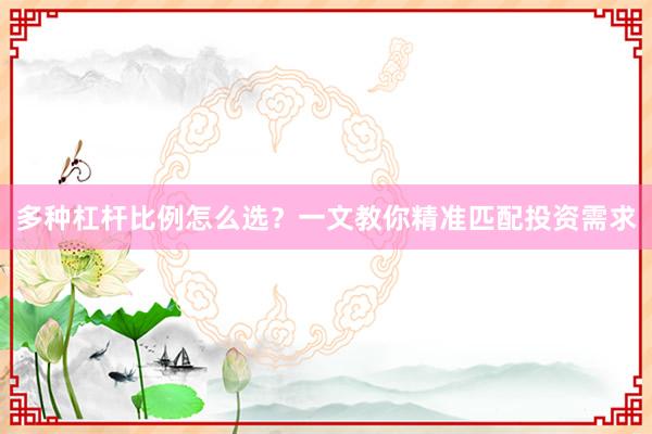 多种杠杆比例怎么选？一文教你精准匹配投资需求