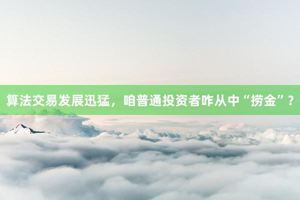 算法交易发展迅猛，咱普通投资者咋从中“捞金”？