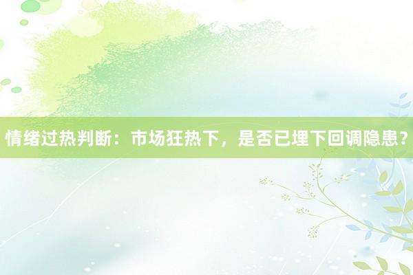 情绪过热判断：市场狂热下，是否已埋下回调隐患？