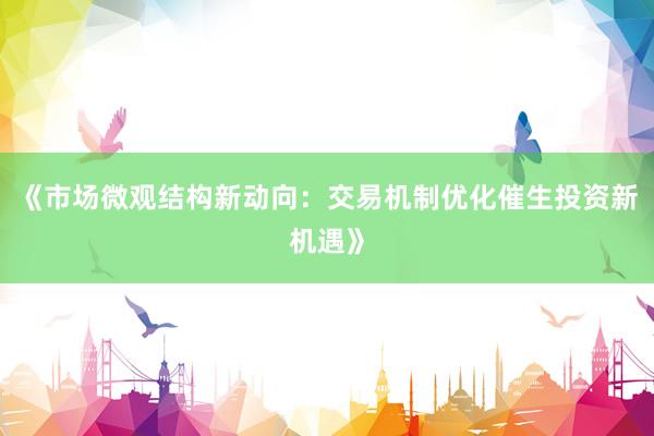 《市场微观结构新动向：交易机制优化催生投资新机遇》