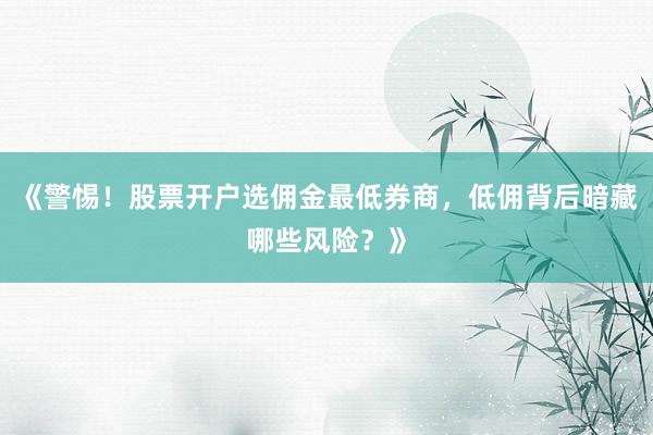 《警惕！股票开户选佣金最低券商，低佣背后暗藏哪些风险？》