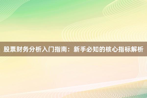 股票财务分析入门指南：新手必知的核心指标解析
