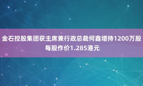 金石控股集团获主席兼行政总裁何鑫增持1200万股 每股作价1.285港元